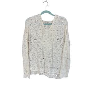 Pink Rose Women’s Crochet Hooded Sweater, Cream, XL, GUC